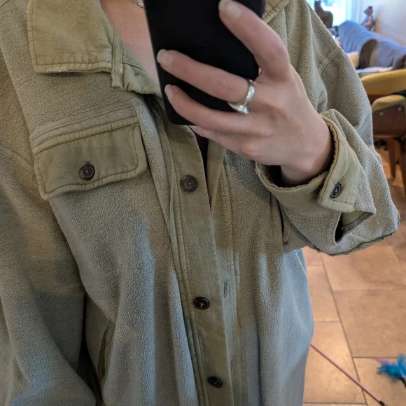Free People - Oversized Sage Green Button-Front Jacket - Picture 3 of 5
